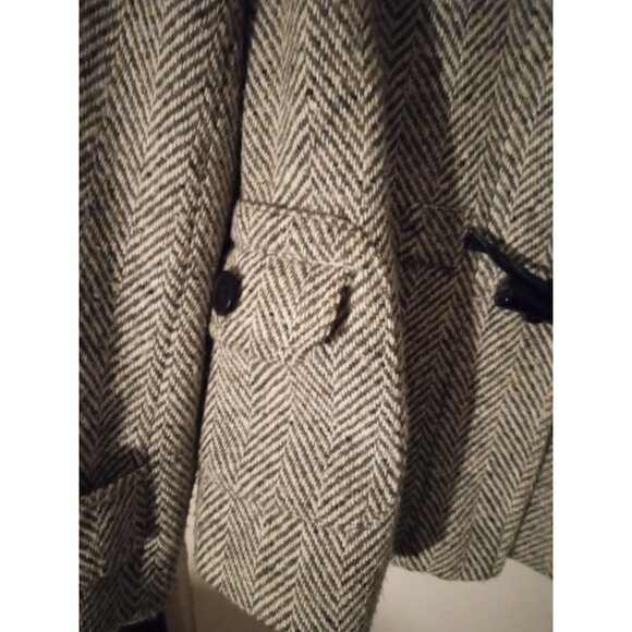 Talbots womens size 8 gray white Herringbone Wool Blend Toggle Coat With Hood - Picture 4 of 11